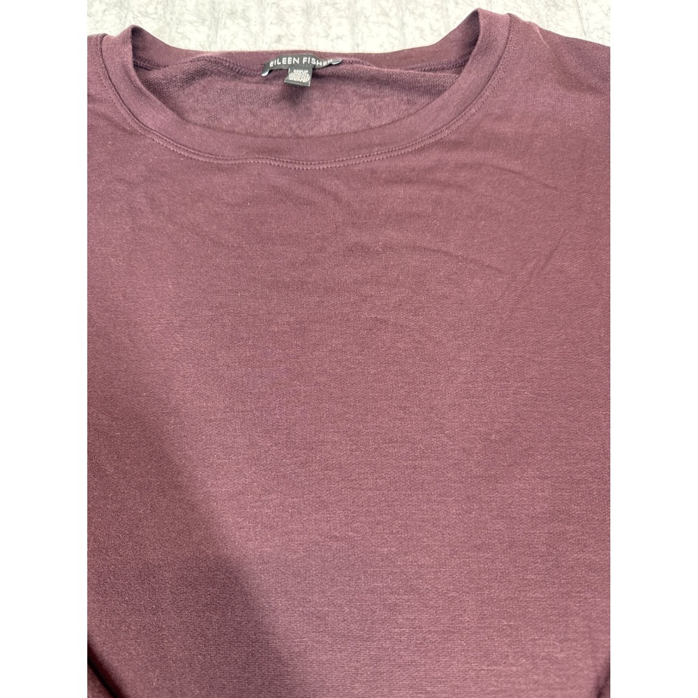 Eileen Fisher Womens XS Plum Burgundy French Terry Crew Neck Sweatshirt Pullover